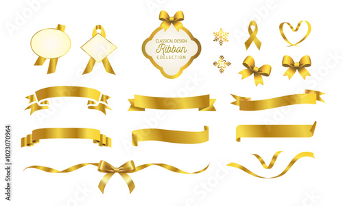 Set of Classic ribbon decorations and frames in gold / Christmas, Valentine's Day, decoration, gold Vector illustration