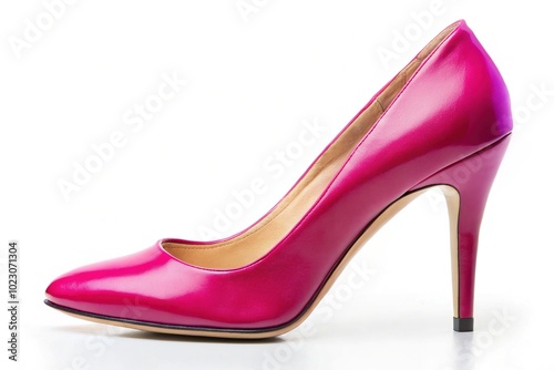 Exquisite pink leather heeled shoe highlighted on a crisp white backdrop, ideal for showcasing fashion-forward designs and inspiring modern footwear concepts in style.