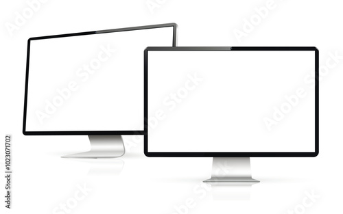 Realistic computer screen mockup. Two computer display with blank screen.