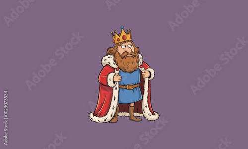 Cartoon king with a crown, beard, and royal robe.