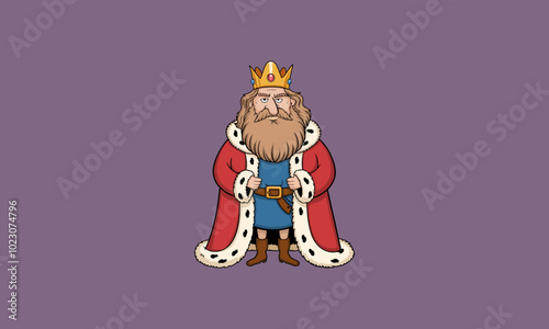 Cartoon king with a crown, beard, and royal robe.