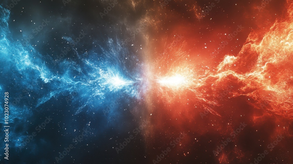 Naklejka premium Dramatic Clash of Red and Blue Energy Bolts in Space