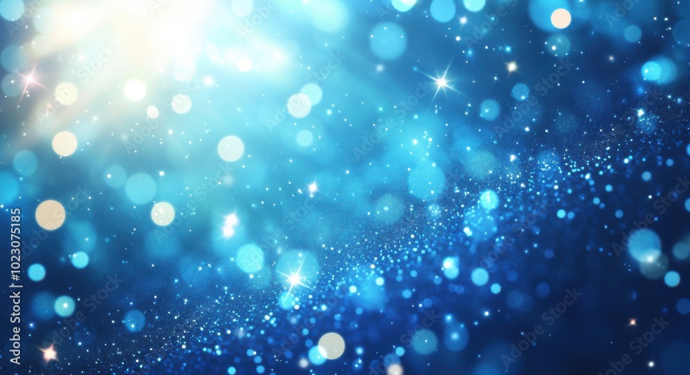 Bright blue glowing light rays create mesmerizing abstract background filled with sparkling bokeh effects. This enchanting scene evokes sense of wonder and tranquility Bright blue glowing light rays create mesmerizing abstract background filled with sparkling bokeh effects. This enchanting scene evokes sense of wonder and tranquility