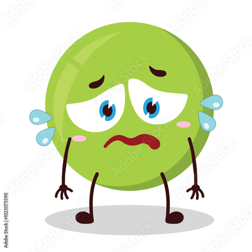 cute depressed expression of pea cartoon character