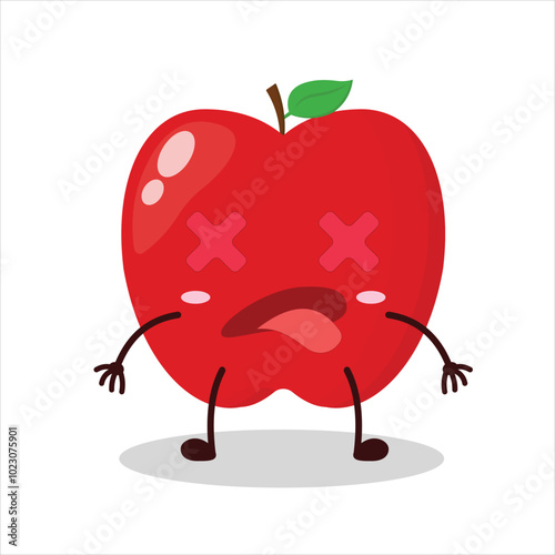 cute fainted expression of red apple cartoon character