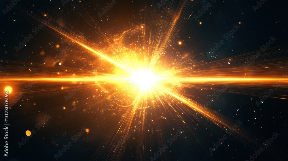 stunning explosion of light radiates through cosmos, creating mesmerizing display of energy and brilliance. This captivating scene evokes sense of wonder and awe