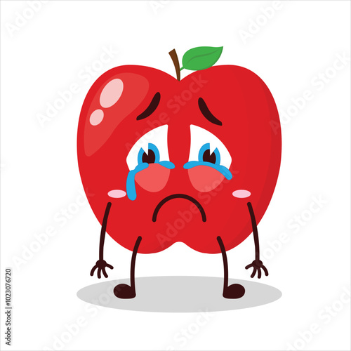 cute cry expression of red apple cartoon character