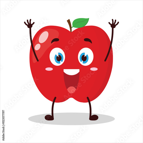 cute rise hand happy expression of red apple cartoon character