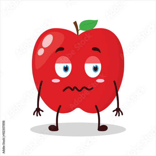 cute nope expression of red apple cartoon character