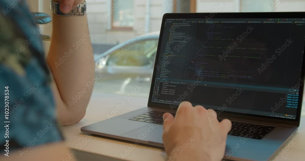 Close up Man coding html and programming on screen Monitors ...