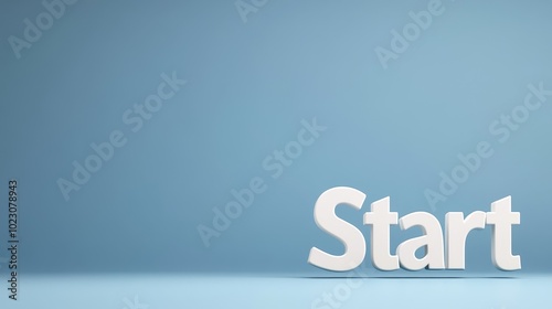 Start Your Journey: Minimalist 3D text "Start" on a blue background, representing a fresh beginning, new opportunities, growth, motivation, and progress.