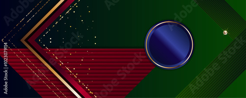 Green background Merry Christmas gold frame vector elegant on dar banner design of sparkling lights