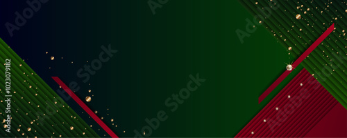 Green background Merry Christmas gold frame vector elegant on dar banner design of sparkling lights