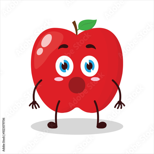 cute shocked expression of red apple cartoon character