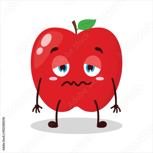 cute grumpy expression of red apple cartoon character