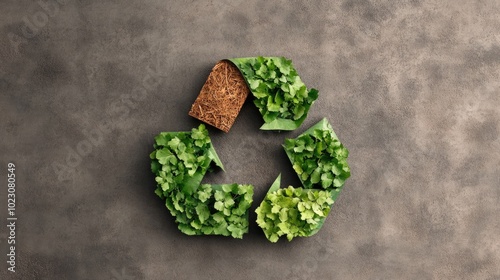 A creative arrangement of lettuce and bread in a recycled symbol, promoting sustainability and healthy eating.