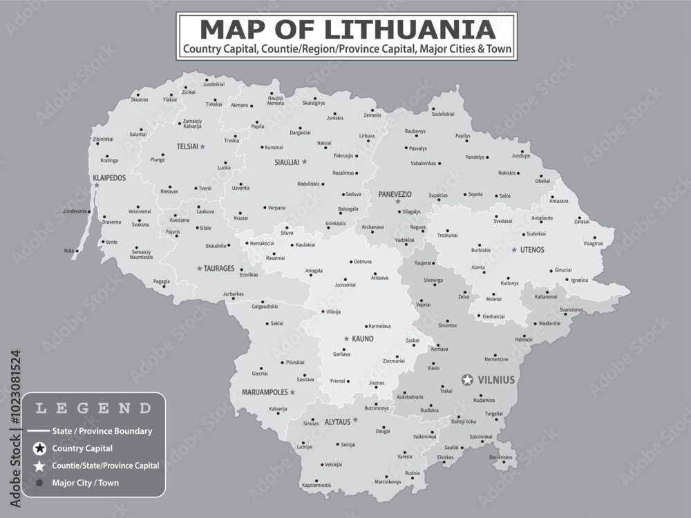 Obraz premium European Country Geography Political map. Political map of country with capital, province or state capital, major cities and town.