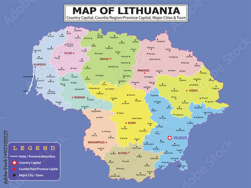 European Country Geography Political map. Political map of country with capital, province or state capital, major cities and town.