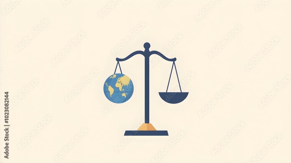 A flat design illustration of justice scales balanced with a globe on one side, symbolizing global equality and fairness, set against a simple background. A flat design illustration of justice scales balanced with a globe on one side, symbolizing global equality and fairness, set against a simple background.