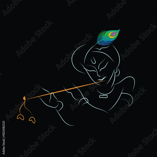 Lord Krishna creative line art illustration 