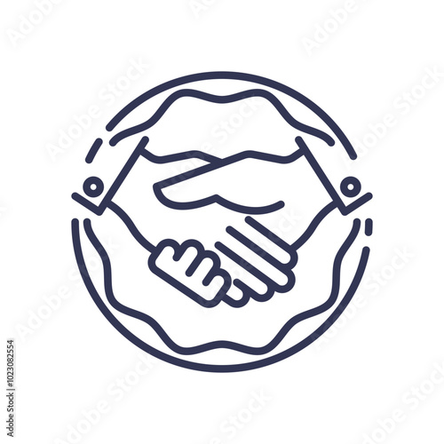 Two hands shaking in a circle, symbolizing partnership and collaboration.