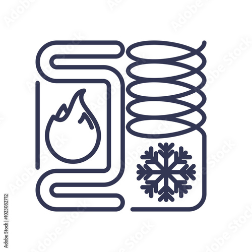 Icon showing snowflake and flame, symbolizing heating and cooling systems.