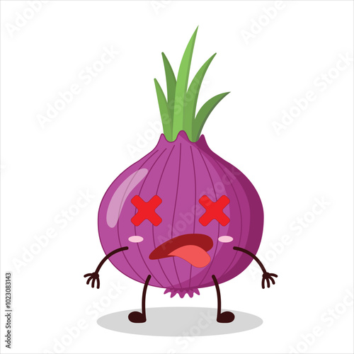 cute fainted expression of red onion cartoon cartoon character