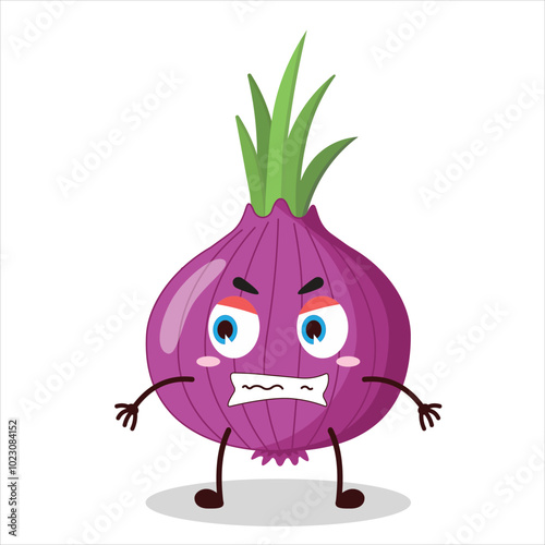 cute angry expression of red onion cartoon character