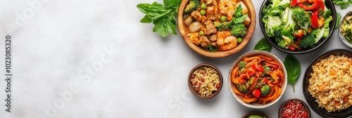 Wallpaper Mural A vibrant display of healthy dishes featuring vegetables, grains, and sauces, perfect for food lovers and nutrition enthusiasts. Torontodigital.ca