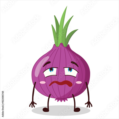 cute bored expression of red onion cartoon character