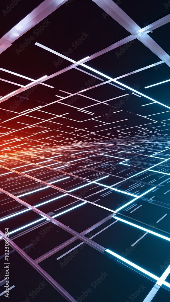 Obraz premium Cyber grid with intersecting light paths background for invitation or card screensaver