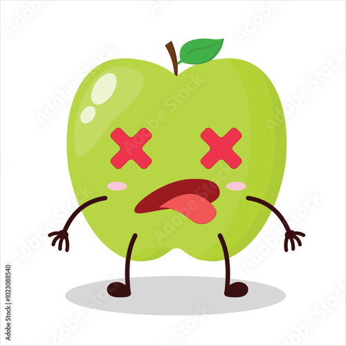 cute fainted expression of green apple cartoon character