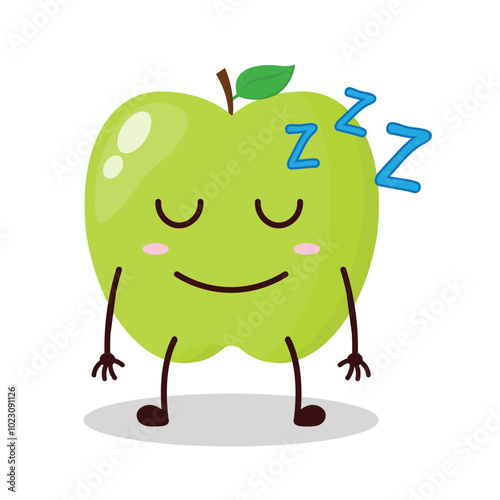 cute sleep expression of green apple cartoon character