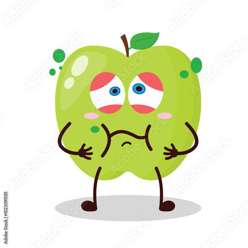 cute sick expression of green apple cartoon character
