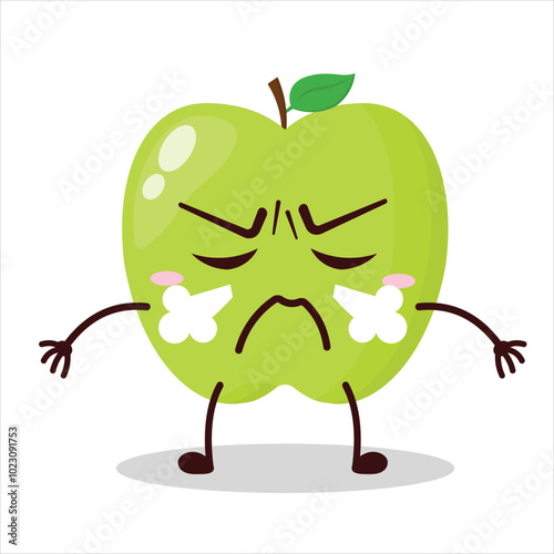 cute mad expression of green apple cartoon character