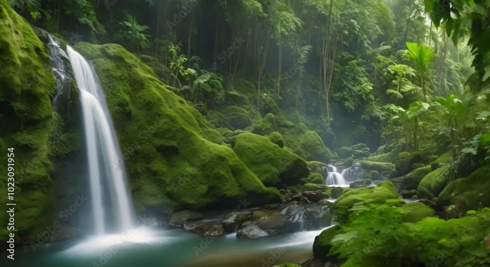 Hidden Waterfall in a Dense Tropical Jungle Hidden Waterfall in a Dense Tropical Jungle