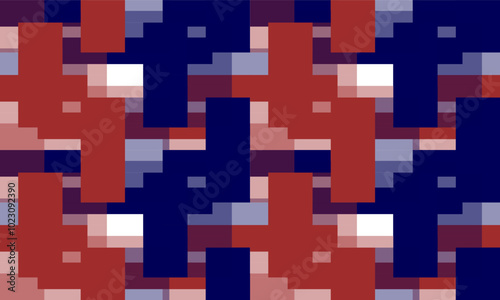 abstract background with squares of red rectangle block strip seamless repeat pattern, replete patter image design for fabric printing or wallpaper or wrap package print, blue background, fuzzy