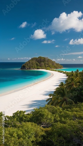 Tropical island with white sand and clear water background for invitation or card screensaver