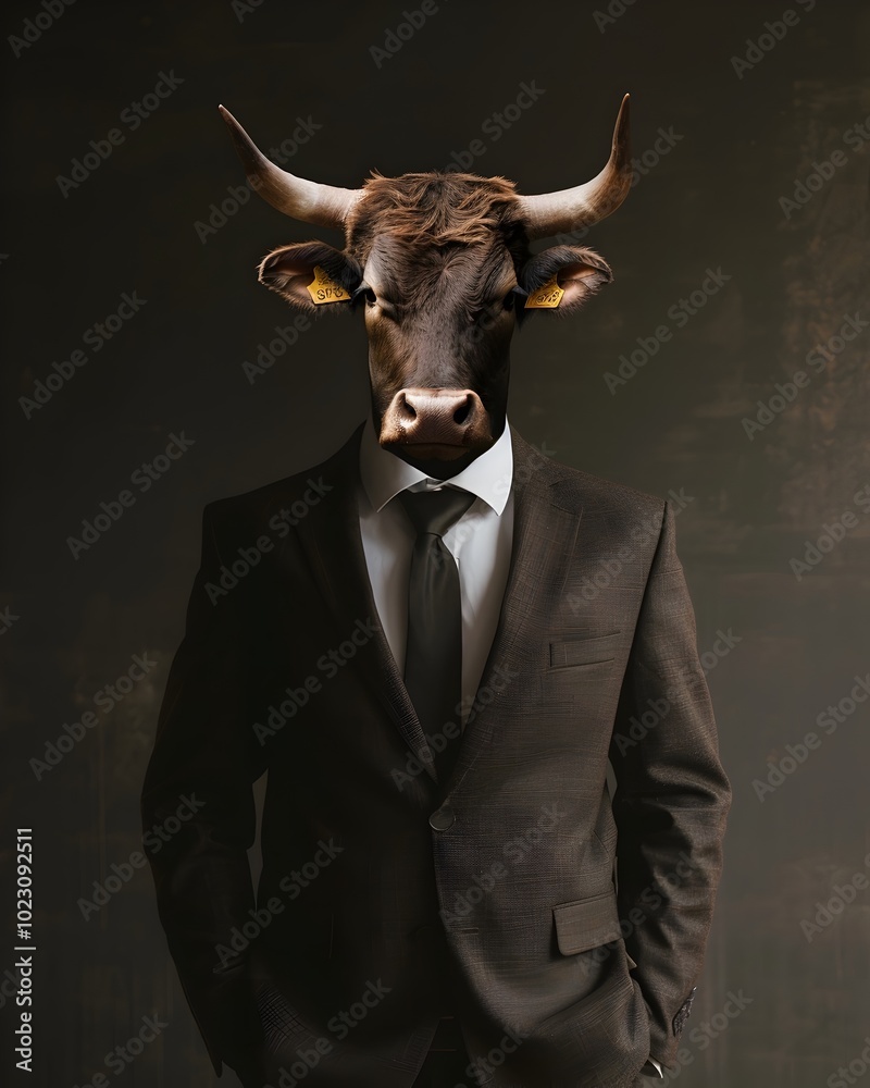 Confident Bull in Business Suit Dominates the Trading Floor Symbolizing Strength and Bullish Energy in Finance Confident Bull in Business Suit Dominates the Trading Floor Symbolizing Strength and Bullish Energy in Finance