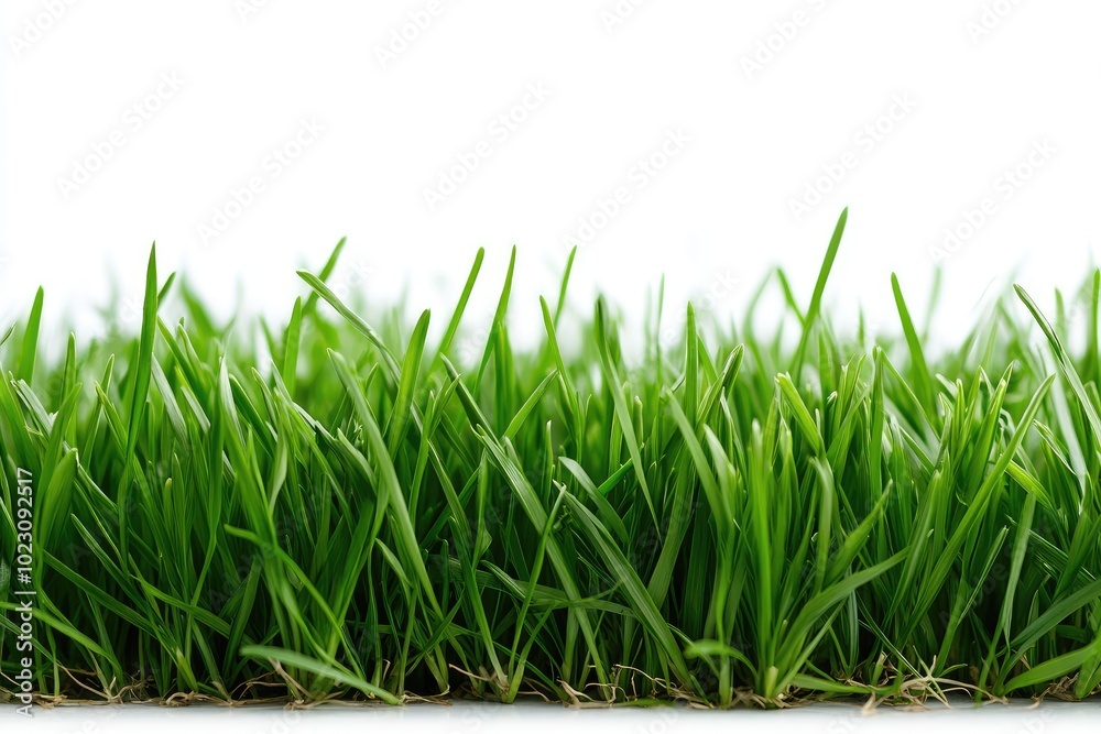 Fototapeta premium Green grass is growing on a white background