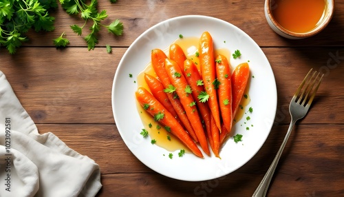 Honey-Glazed Carrots Garnished with Fresh Parsley (Jewish Cuisine) photo