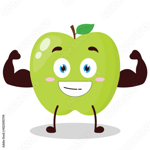 cute masculine healthy athlete expression of green apple cartoon character