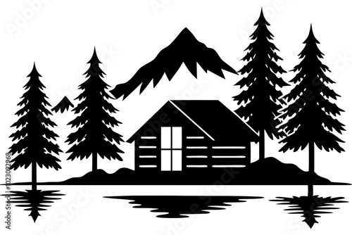 Finnish Lake Cabin Silhouette Vector Illustration