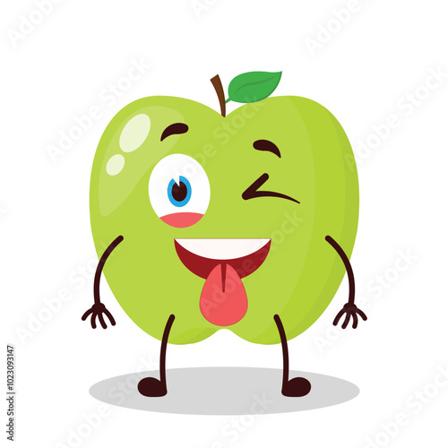cute teased expression of green apple cartoon character