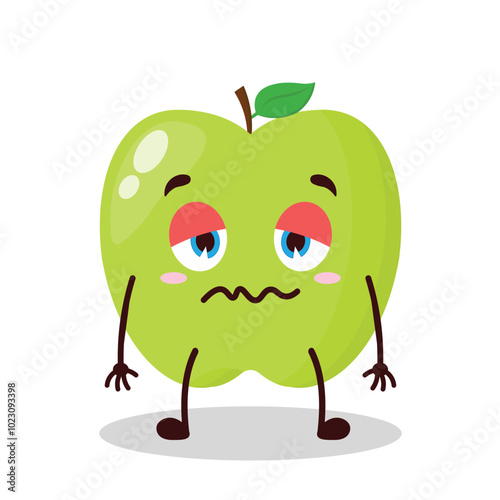 cute grumpy expression of green apple cartoon character