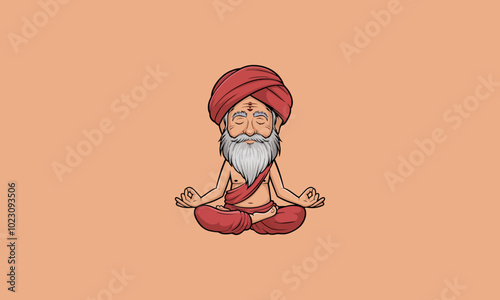 Cartoon yogi meditating in lotus pose with closed eyes.