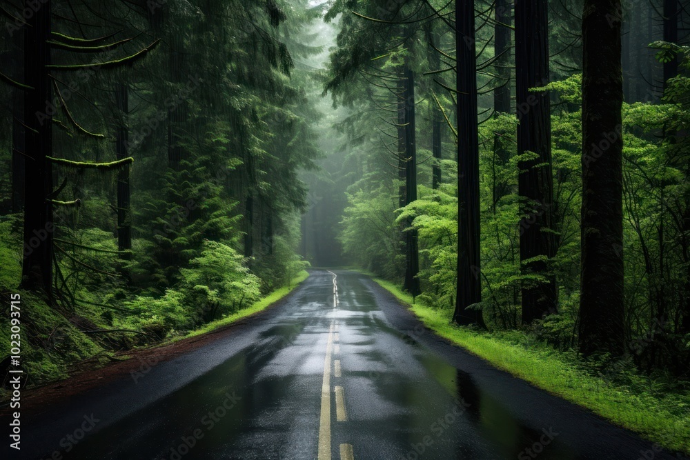 Fototapeta premium Forest road landscape outdoors.