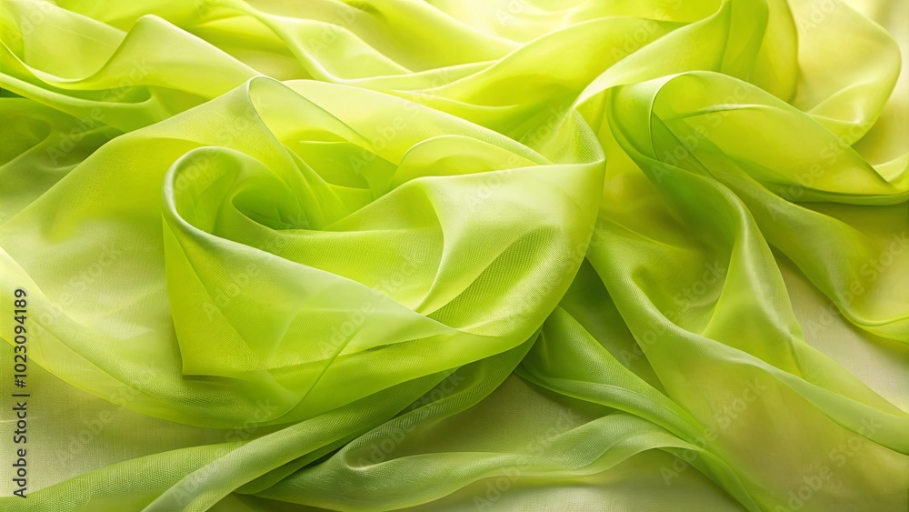Abstract Drapery of Silky Green Fabric with Delicate Folds and a Gentle, Shimmering Sheen Abstract Drapery of Silky Green Fabric with Delicate Folds and a Gentle, Shimmering Sheen