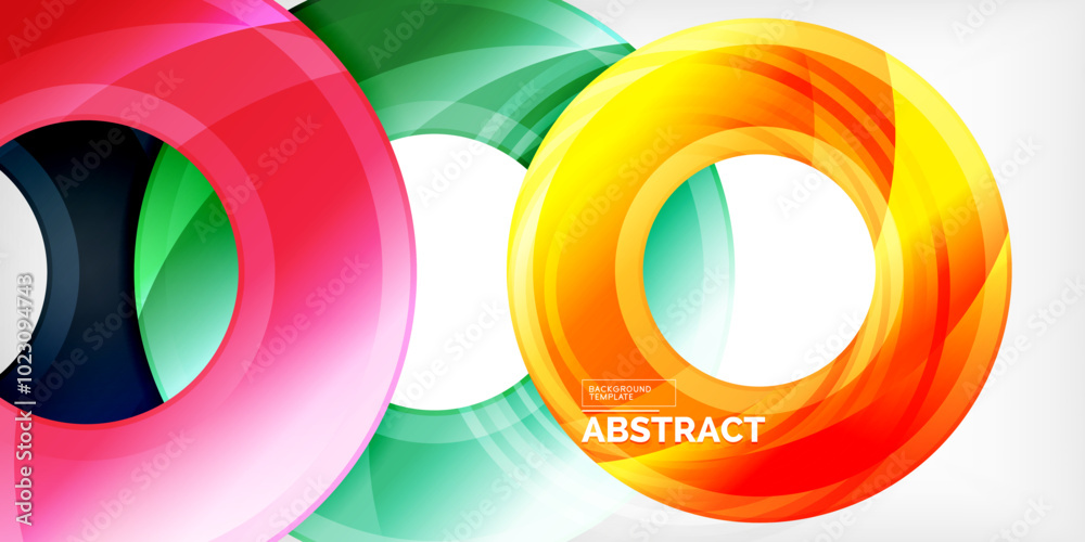 Fototapeta premium Bright colorful circles with light effects. Abstract background