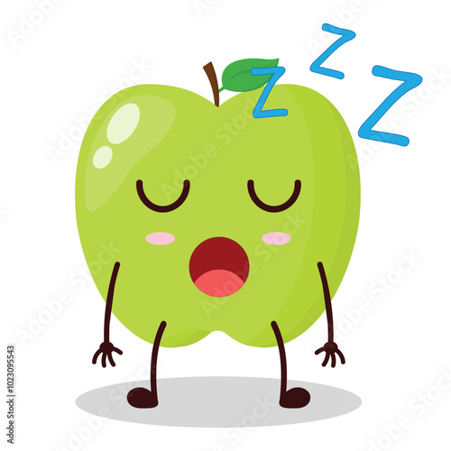 cute rest expression of green apple cartoon character